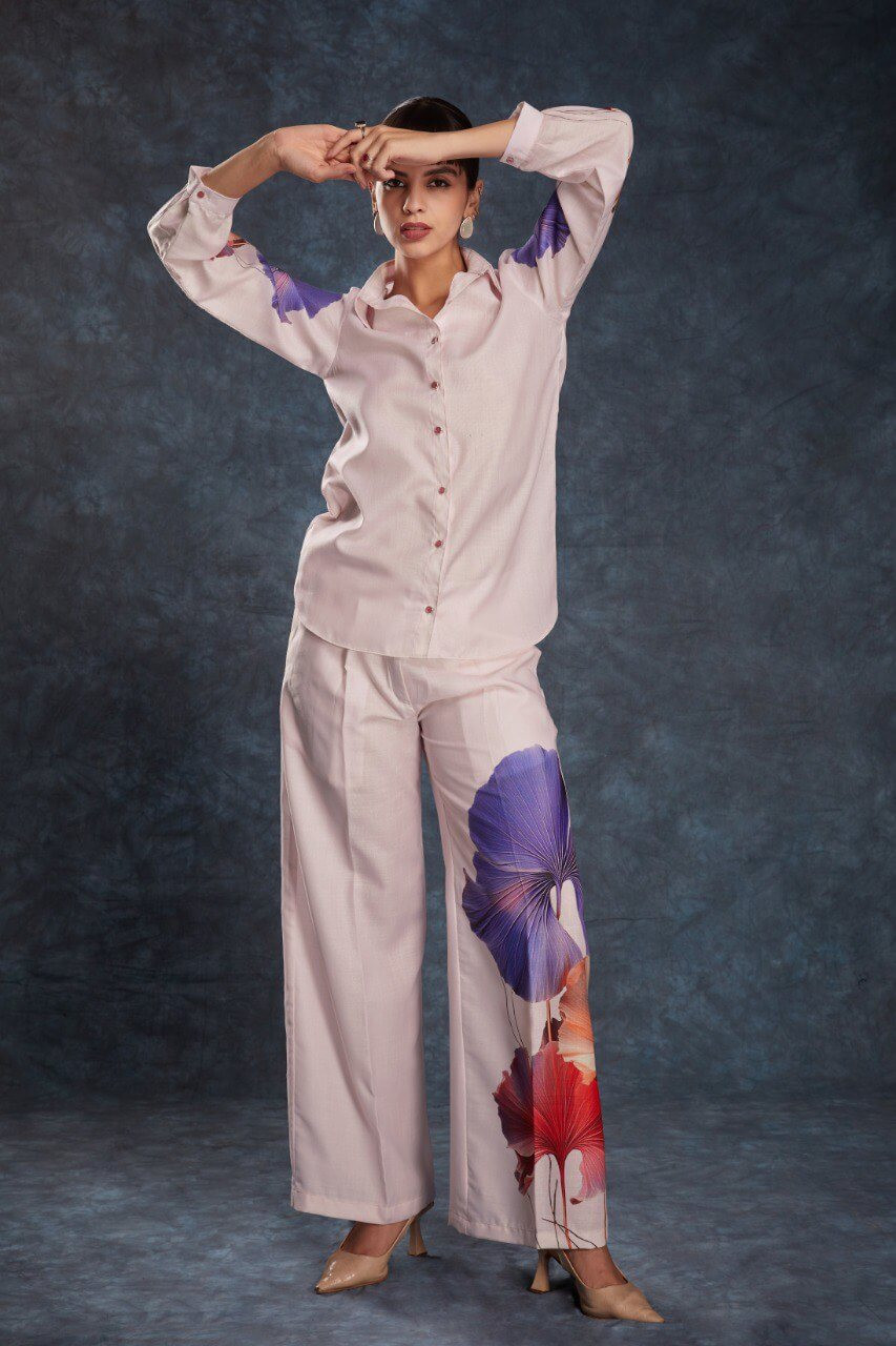 Bella Aura Women Floral Print Shirt & Trousers Co-Ord Set
