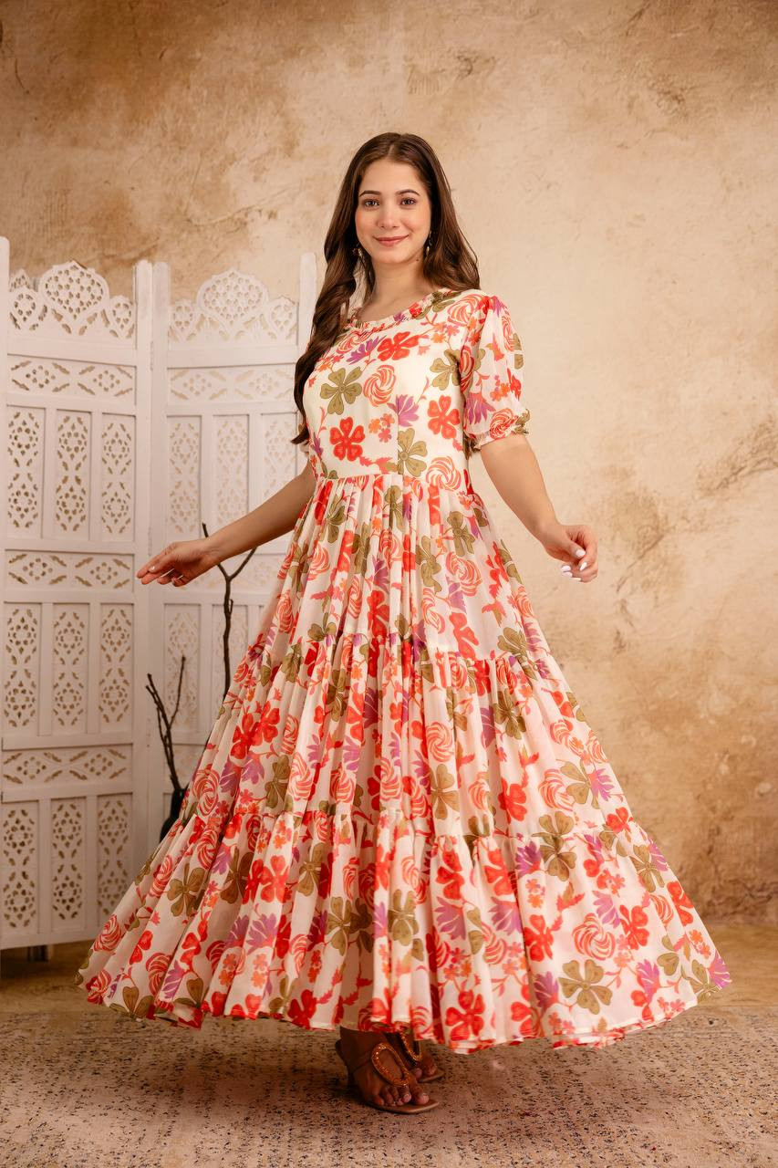 Bella Aura  Floral Print Fit & Flare Maxi Dress